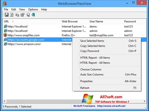 Skjermbilde WebBrowserPassView Windows 7