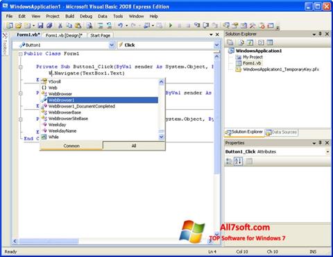 Skjermbilde Microsoft Visual Basic Windows 7