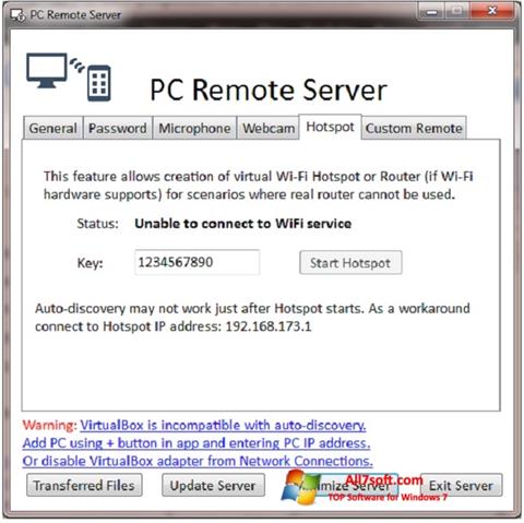 Skjermbilde PC Remote Server Windows 7