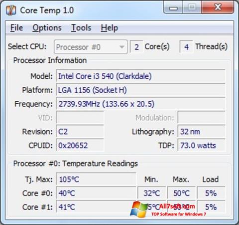 Skjermbilde Core Temp Windows 7