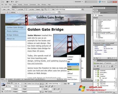 Skjermbilde Adobe Dreamweaver Windows 7