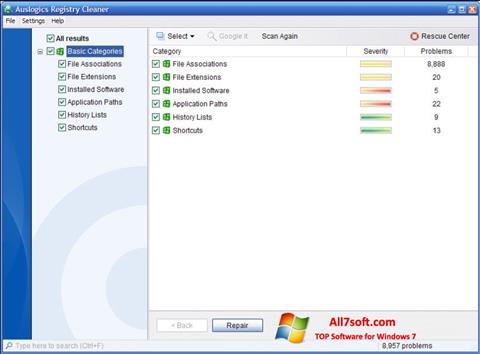 Skjermbilde Auslogics Registry Cleaner Windows 7