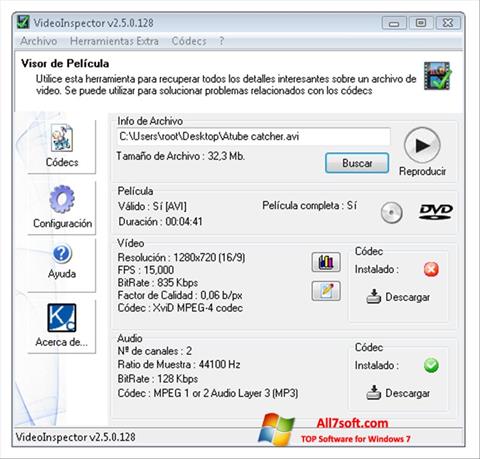Skjermbilde VideoInspector Windows 7
