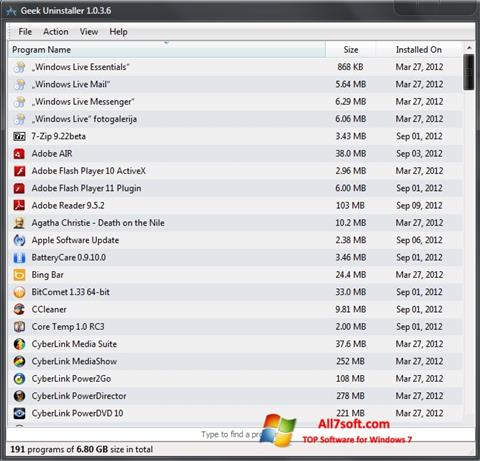 Skjermbilde Geek Uninstaller Windows 7