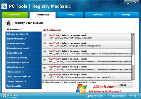 Skjermbilde Registry Mechanic Windows 7
