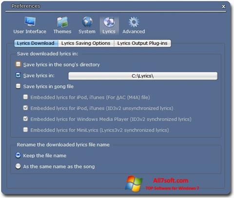 Skjermbilde Minilyrics Windows 7