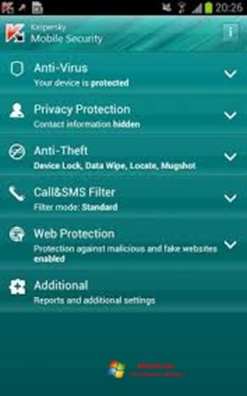 Skjermbilde Kaspersky Mobile Security Windows 7