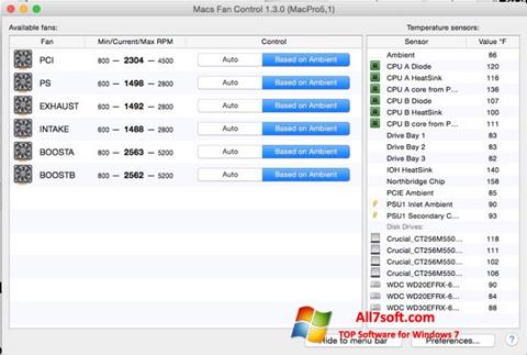 Skjermbilde Macs Fan Control Windows 7