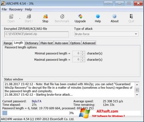 Skjermbilde Advanced Archive Password Recovery Windows 7